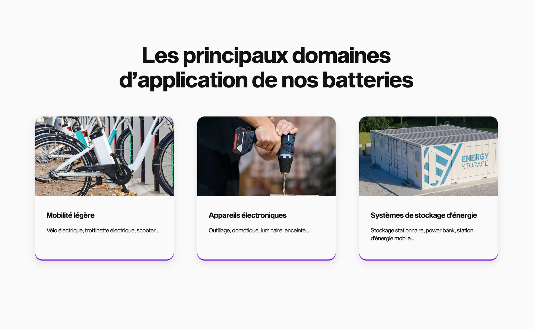 Des blocs clairs pour accéder aux domaines d’application.
