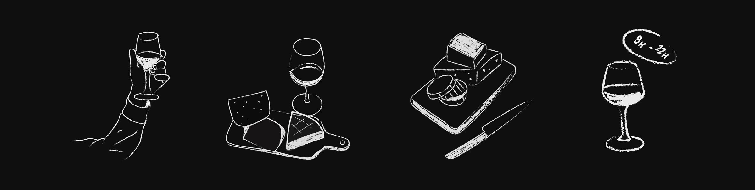 Chalk-style illustrations about sharing and tasting.