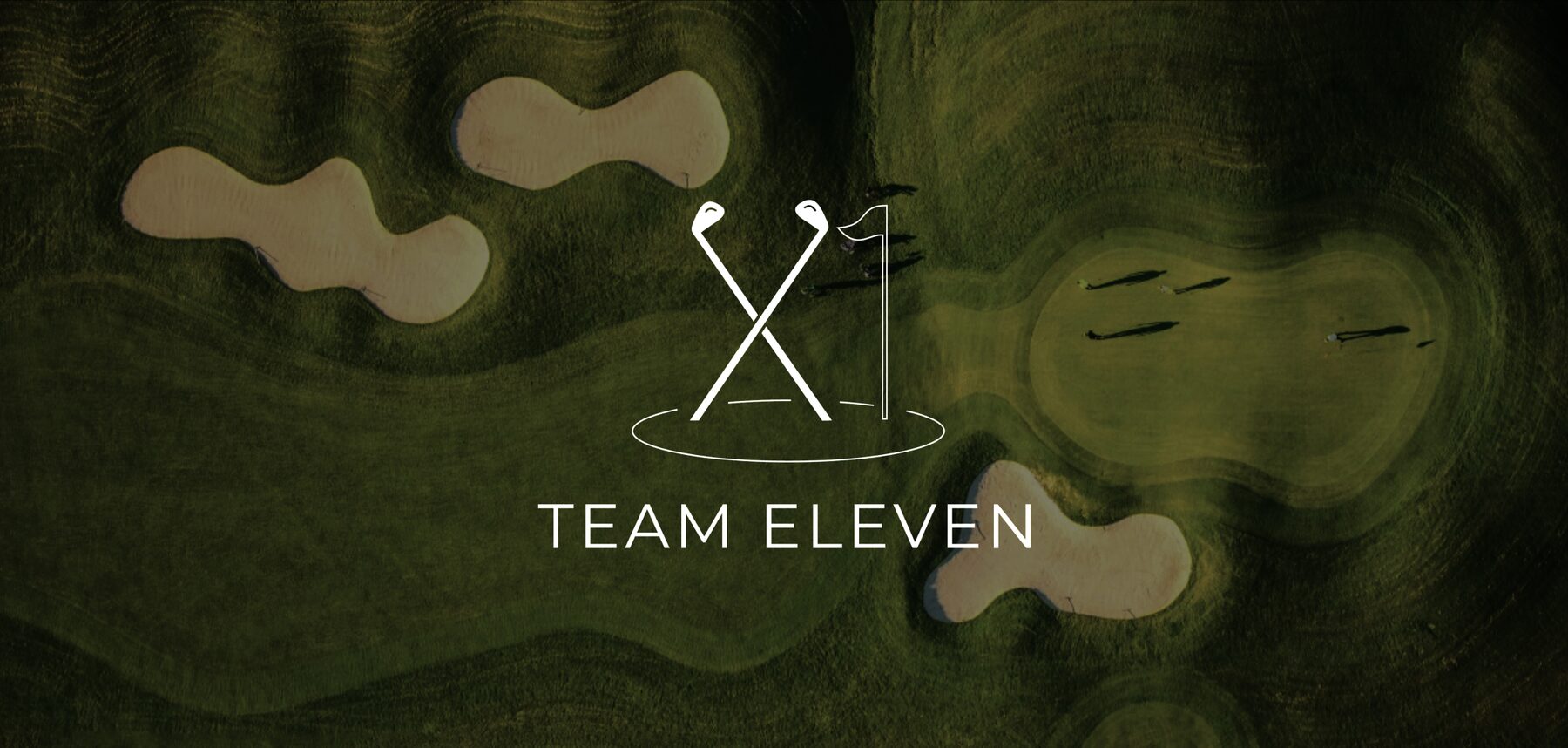 Team Eleven logotype over an aerial view of a golf course