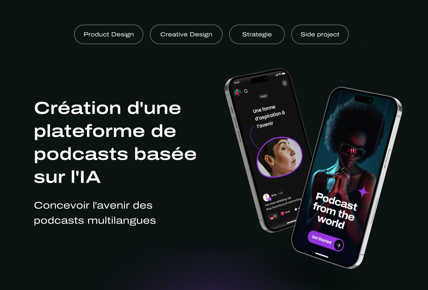 Spika.ai podcast app shown on two smartphones