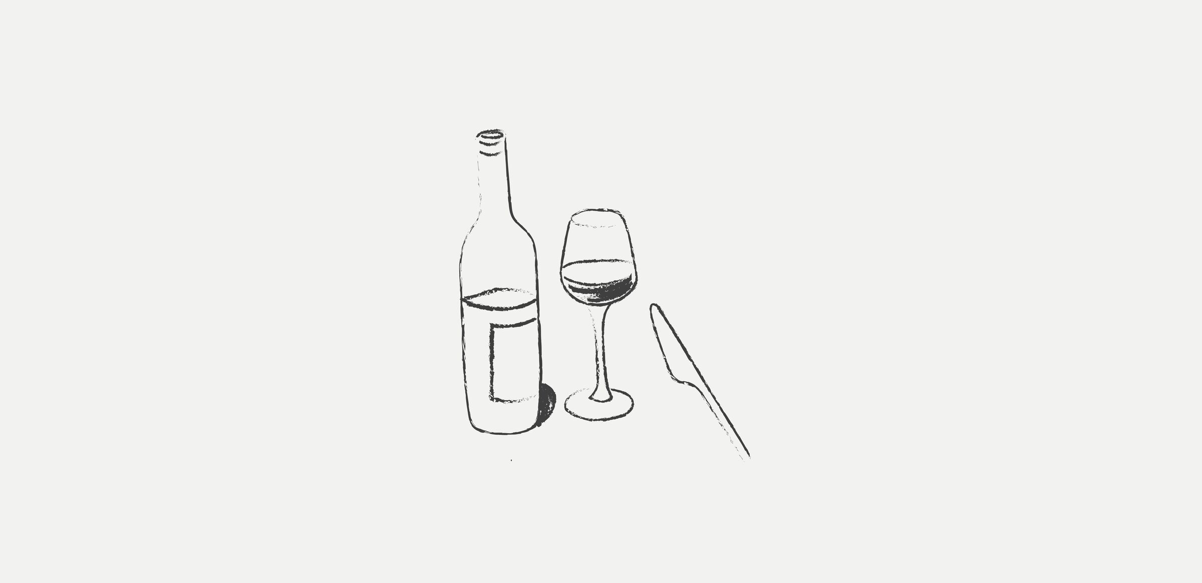 Bottle, glass and knife: the brand’s line work.